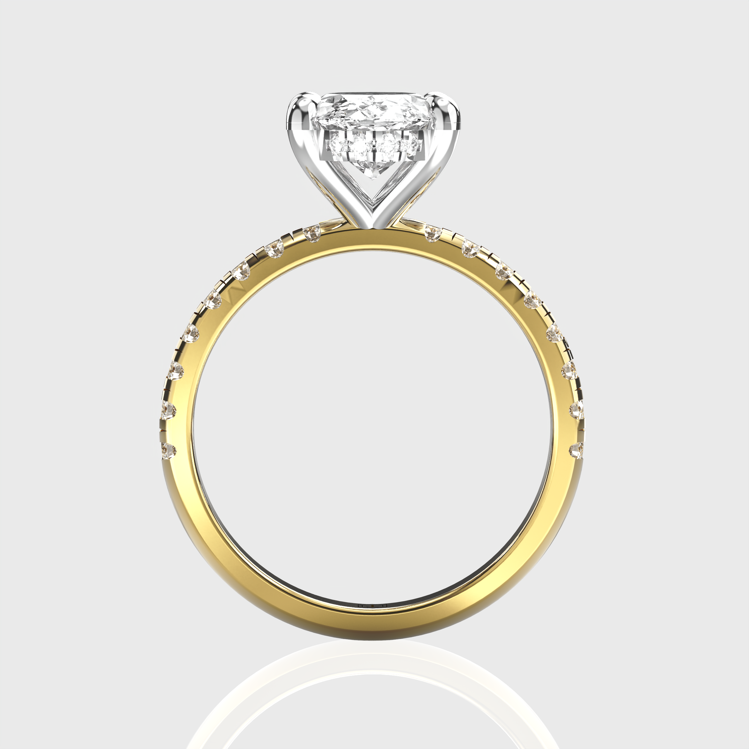 Oval Diamond Engagement Ring Pave Band with Hidden Halo