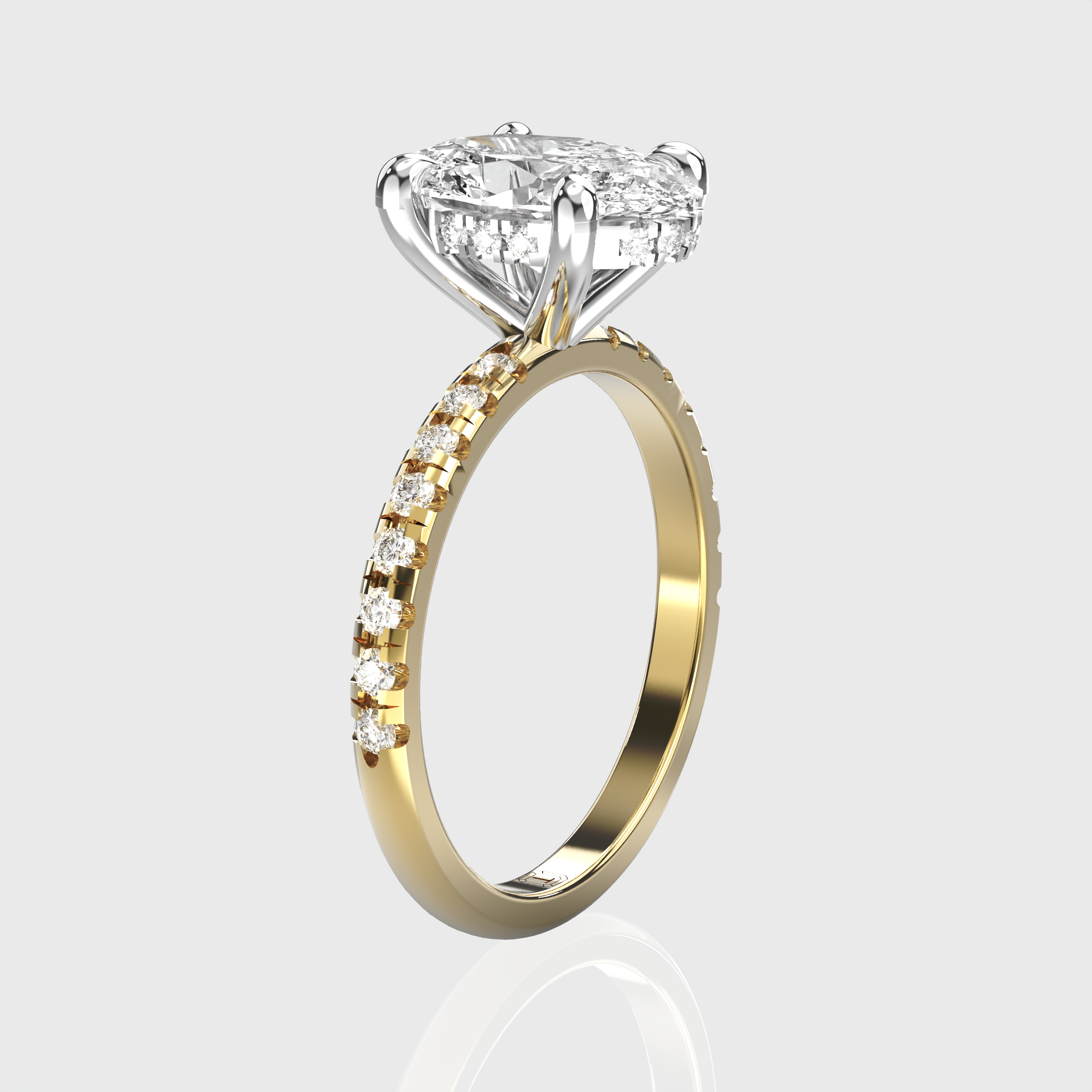 Oval Diamond Engagement Ring Pave Band with Hidden Halo