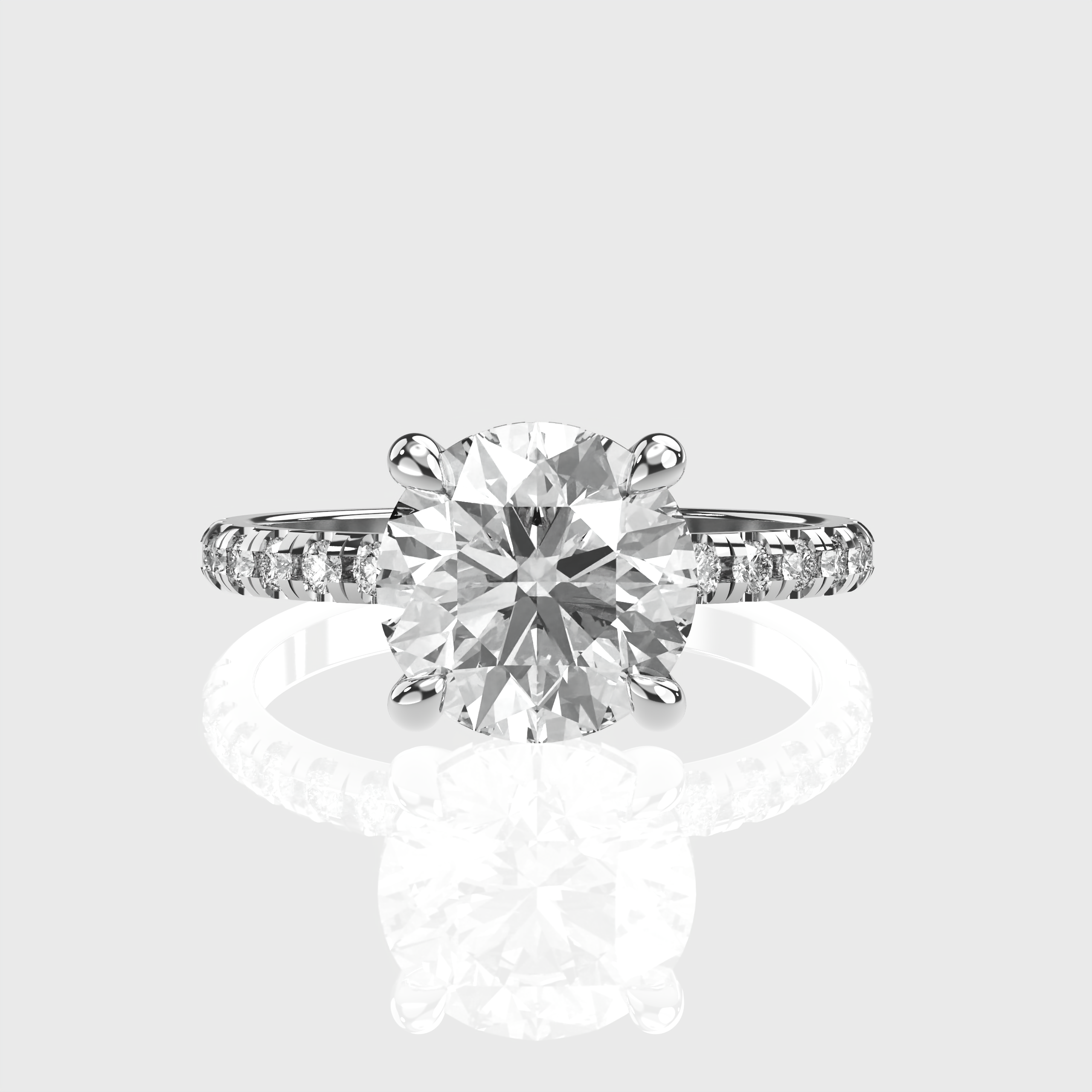Round Lab-Grown Diamond Engagement Ring – Pavé Band with Hidden Halo Setting