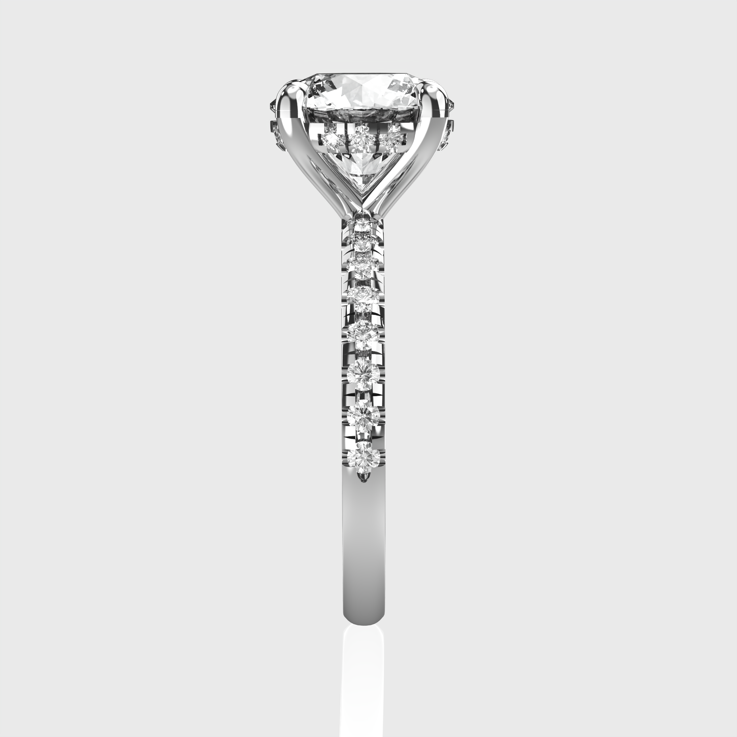 Round Lab-Grown Diamond Engagement Ring – Pavé Band with Hidden Halo Setting