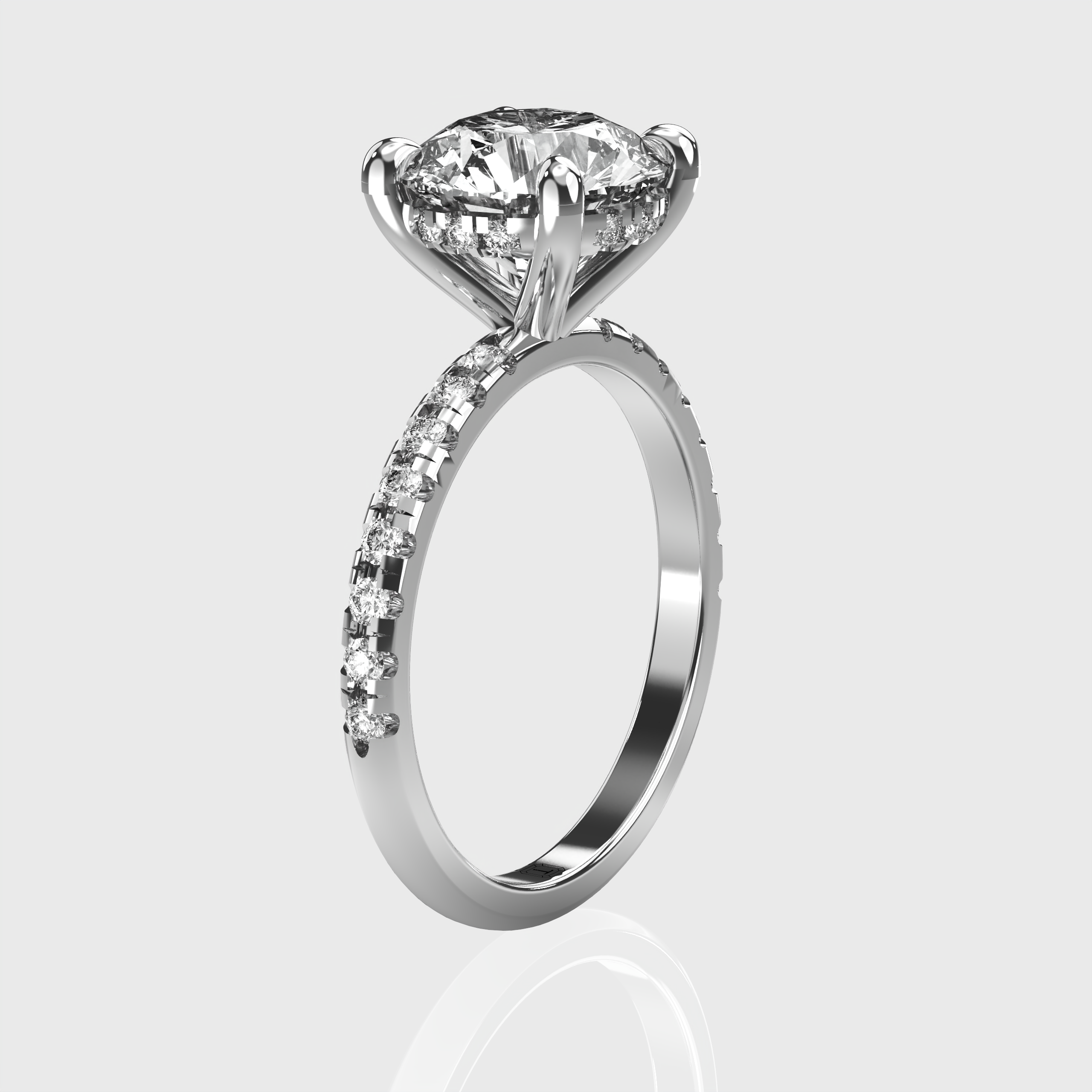 Round Lab-Grown Diamond Engagement Ring – Pavé Band with Hidden Halo Setting