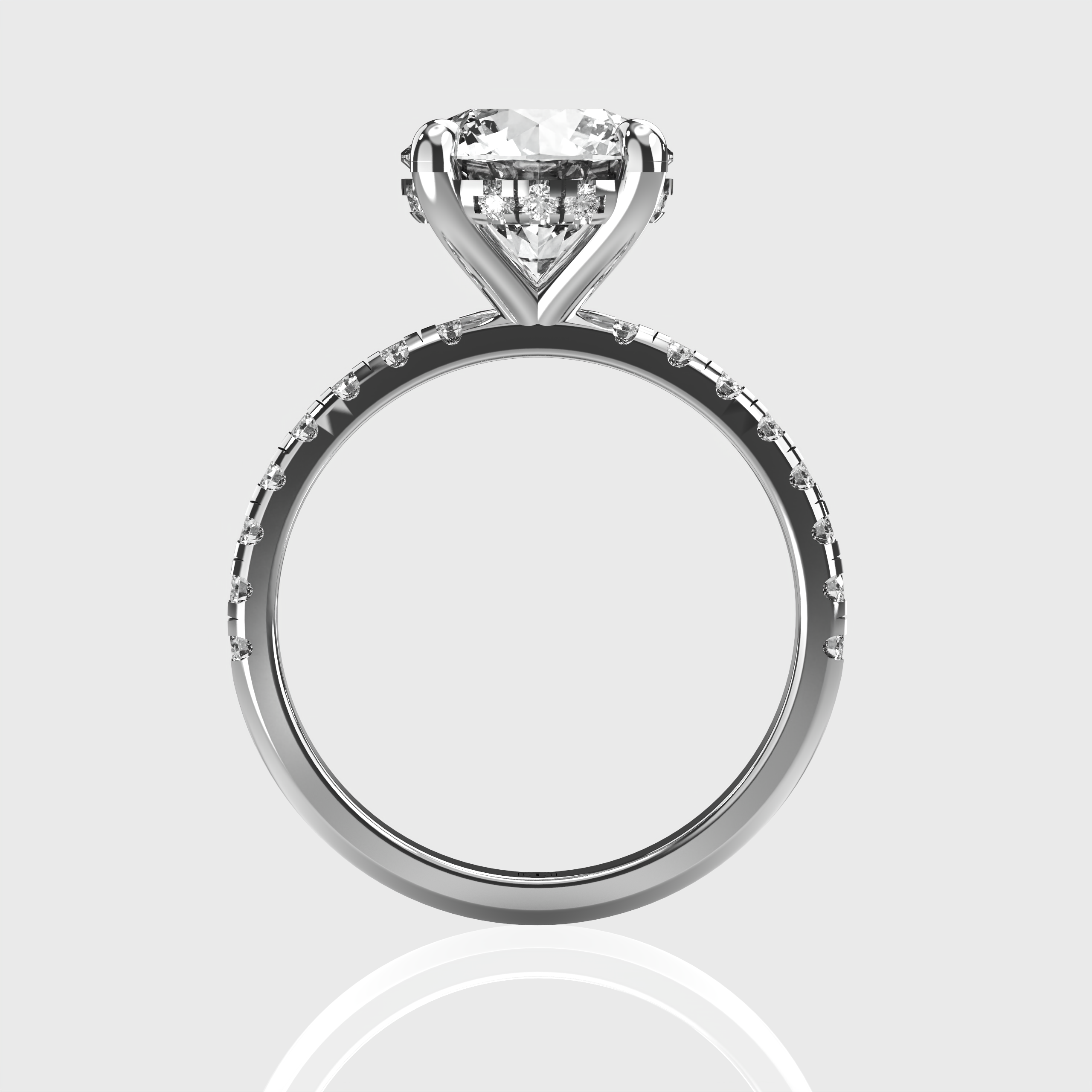Round Lab-Grown Diamond Engagement Ring – Pavé Band with Hidden Halo Setting