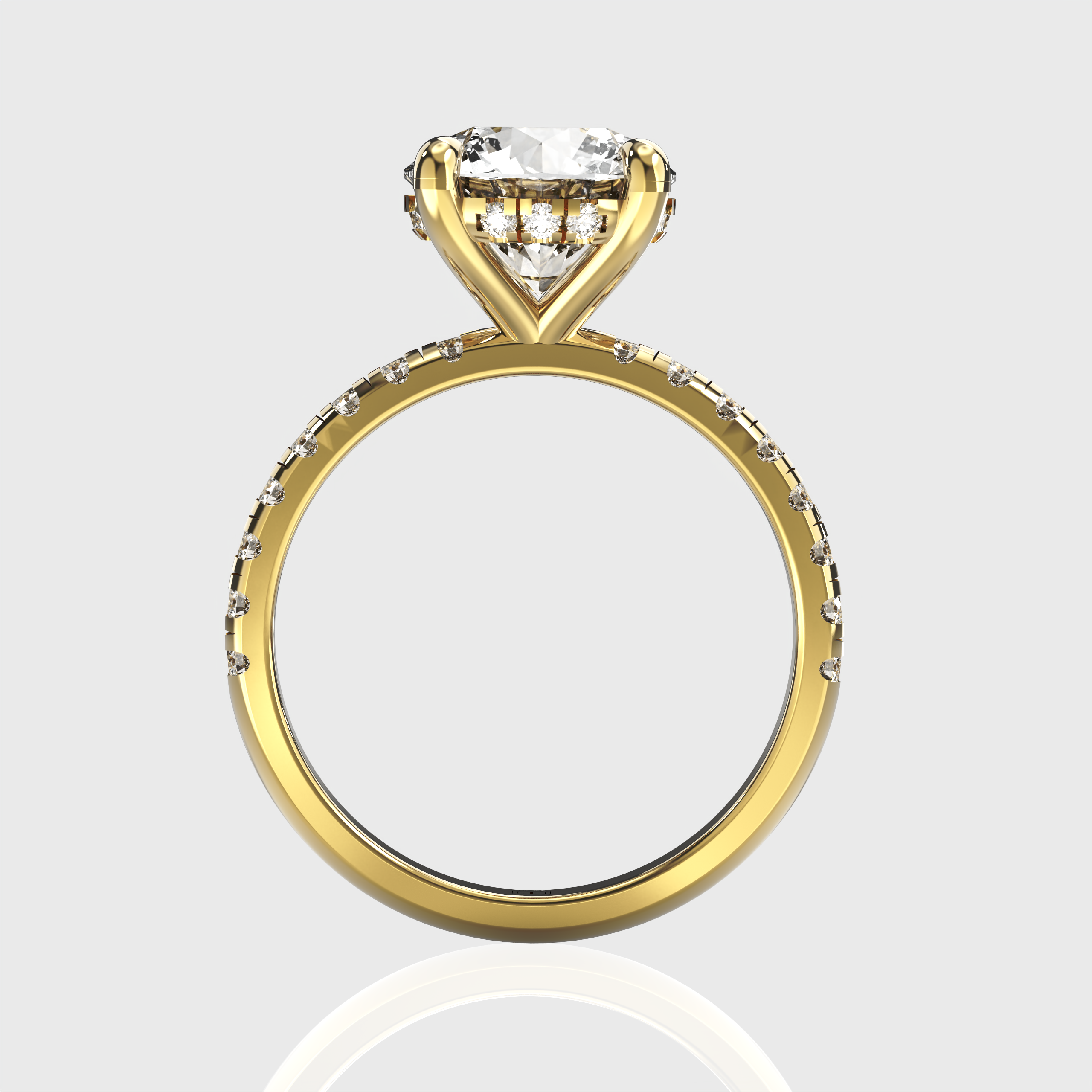 Round Lab-Grown Diamond Engagement Ring – Pavé Band with Hidden Halo Setting