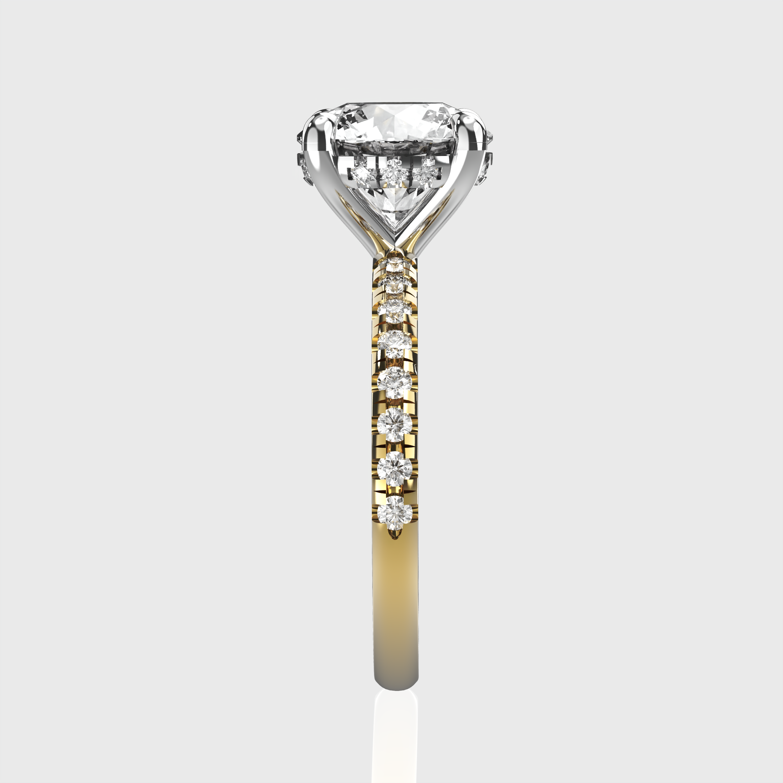 Round Lab-Grown Diamond Two Tone Engagement Ring – Pavé Band with Hidden Halo Setting