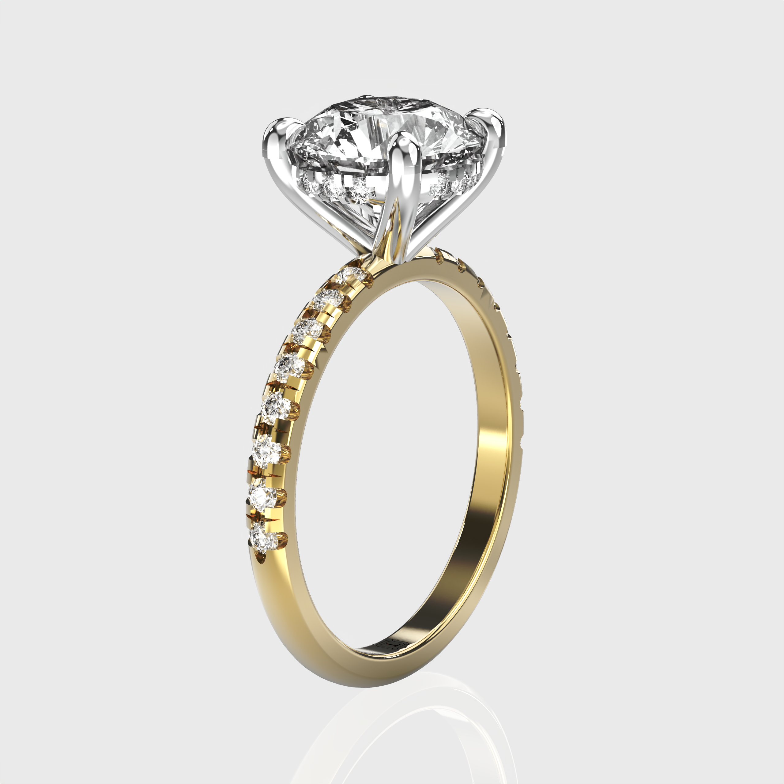 Round Lab-Grown Diamond Engagement Ring – Pavé Band with Hidden Halo Setting