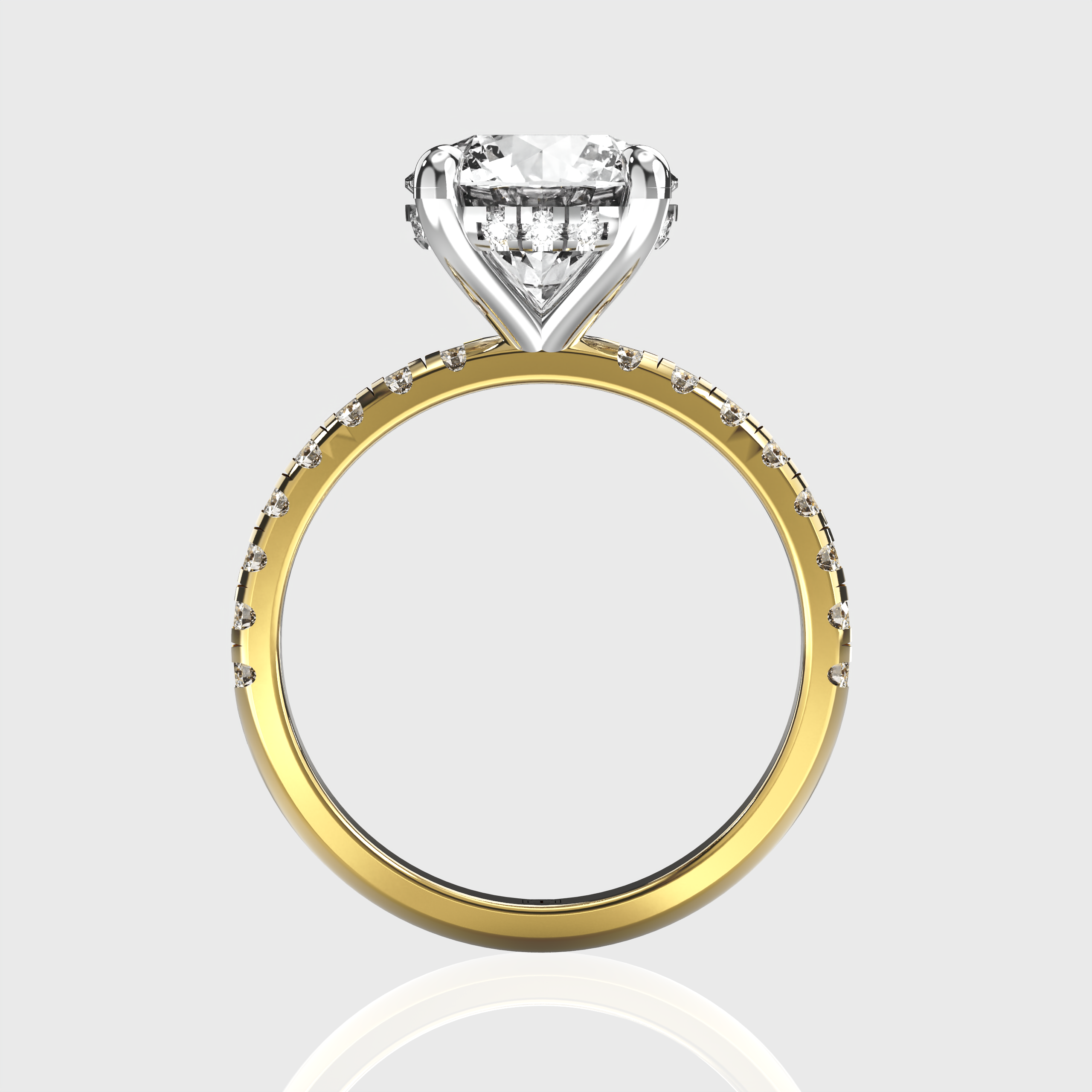 Round Lab-Grown Diamond Engagement Ring – Pavé Band with Hidden Halo Setting