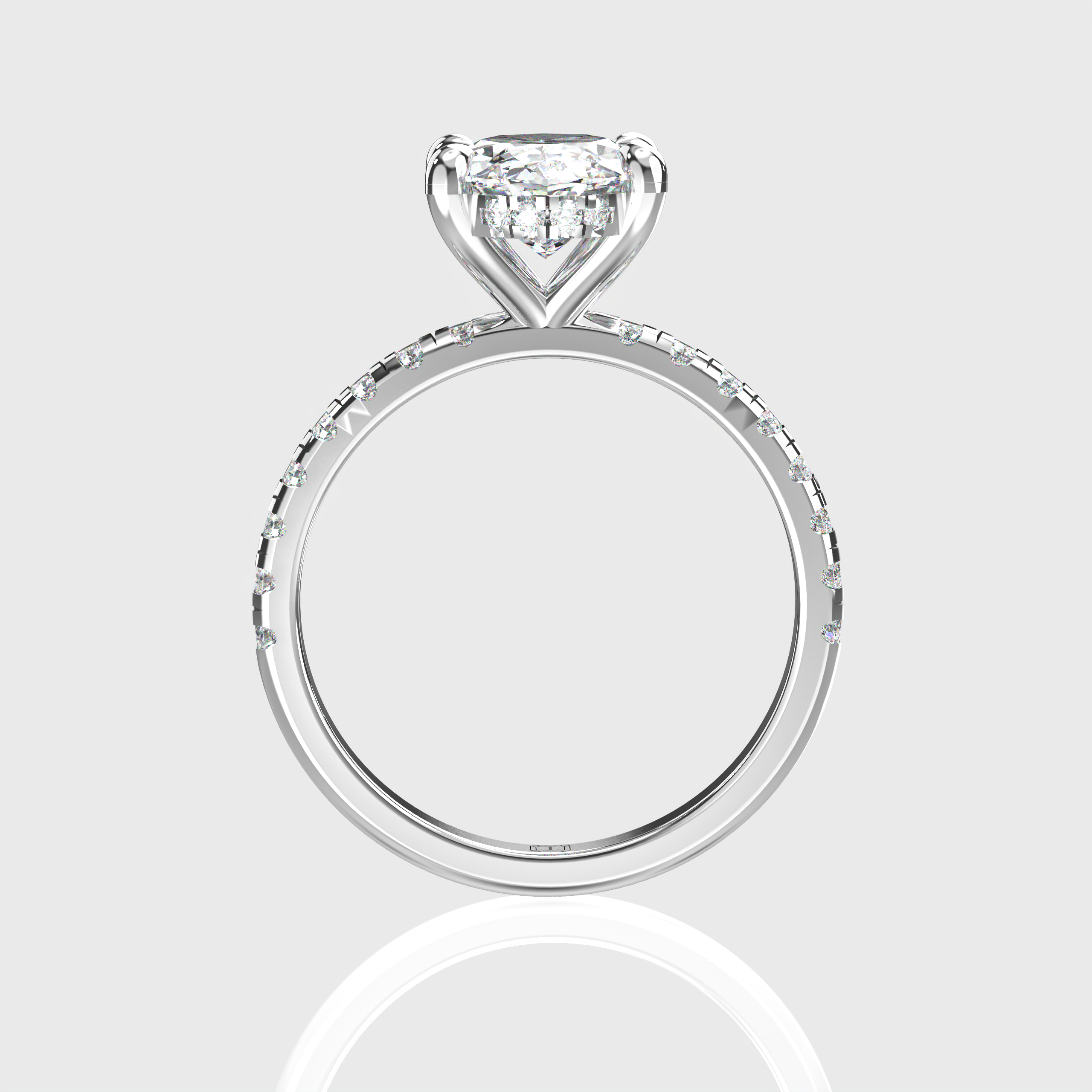 Oval Diamond Engagement Ring Pave Band with Hidden Halo