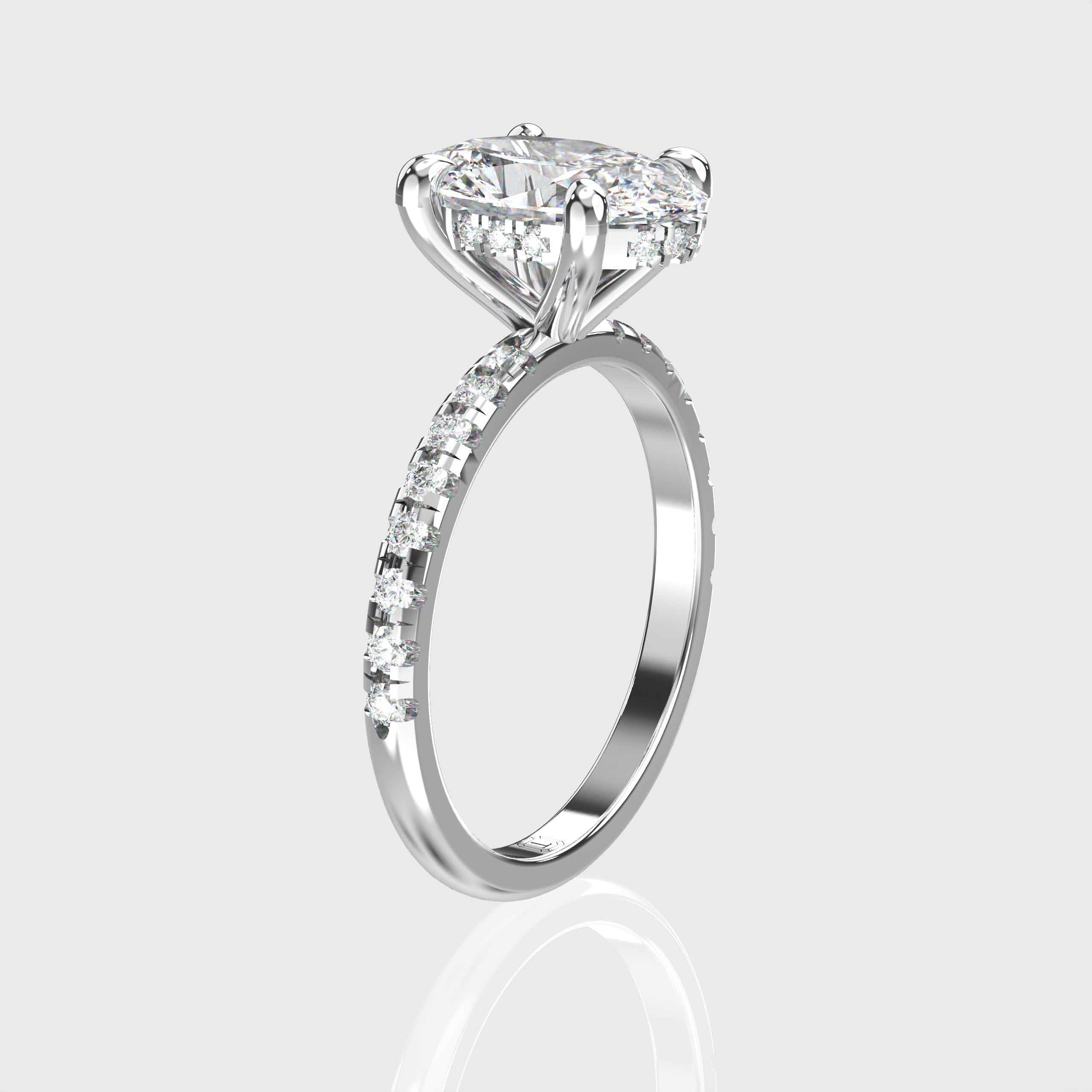 Oval Diamond Engagement Ring Pave Band with Hidden Halo