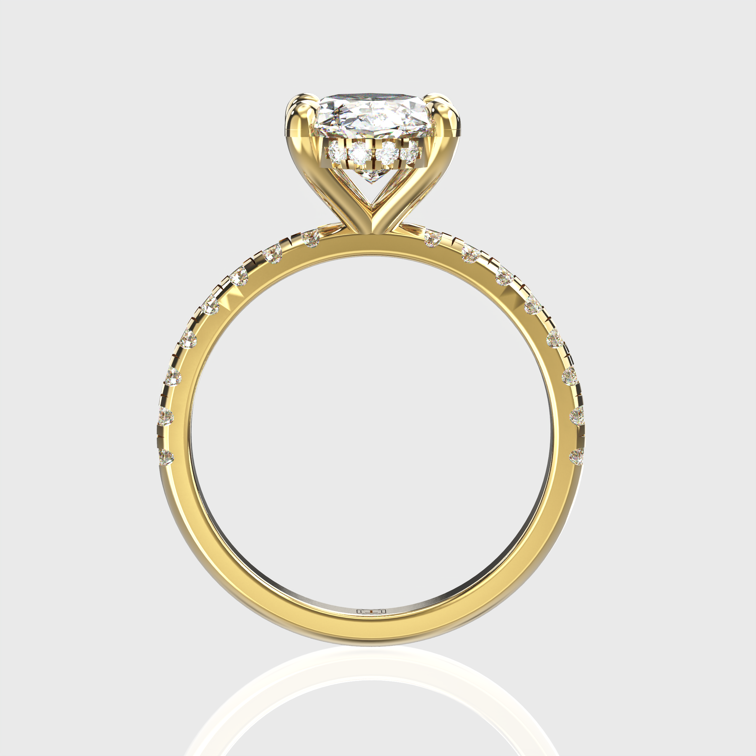 Oval Diamond Engagement Ring Pave Band with Hidden Halo