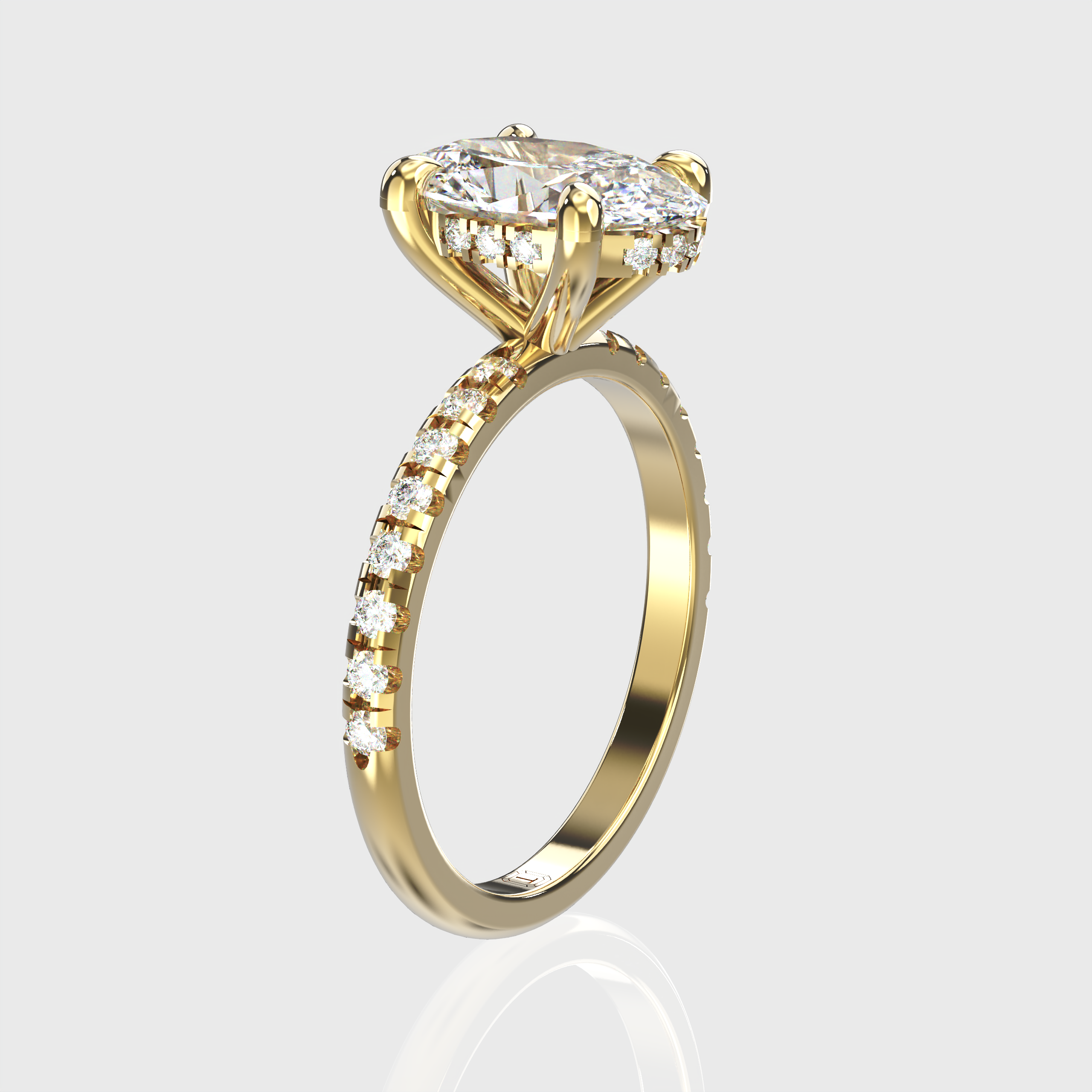 Oval Diamond Engagement Ring Pave Band with Hidden Halo