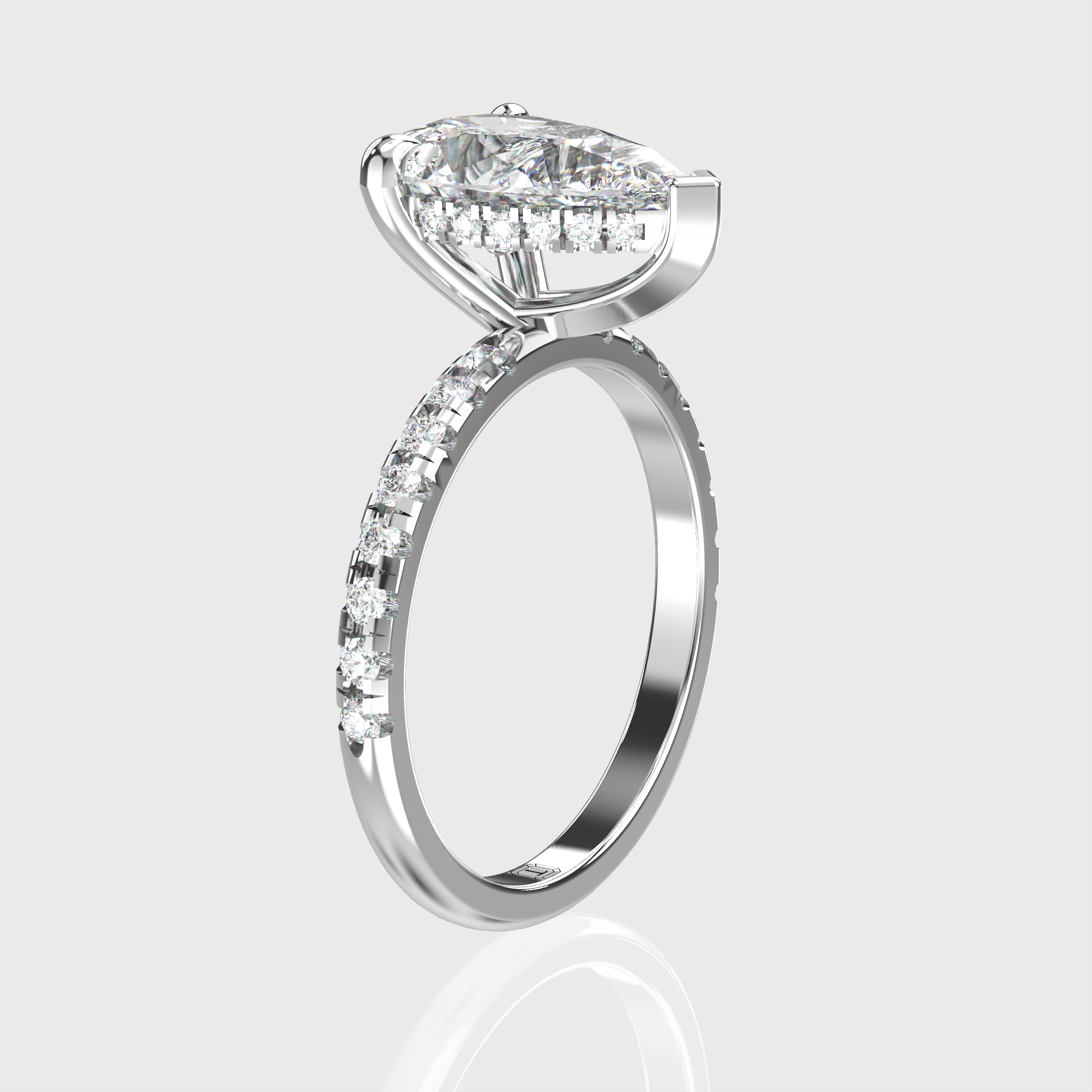 Elegant Pear-Cut Lab-Grown Diamond Engagement Ring | Pave-Set Band & Hidden Halo