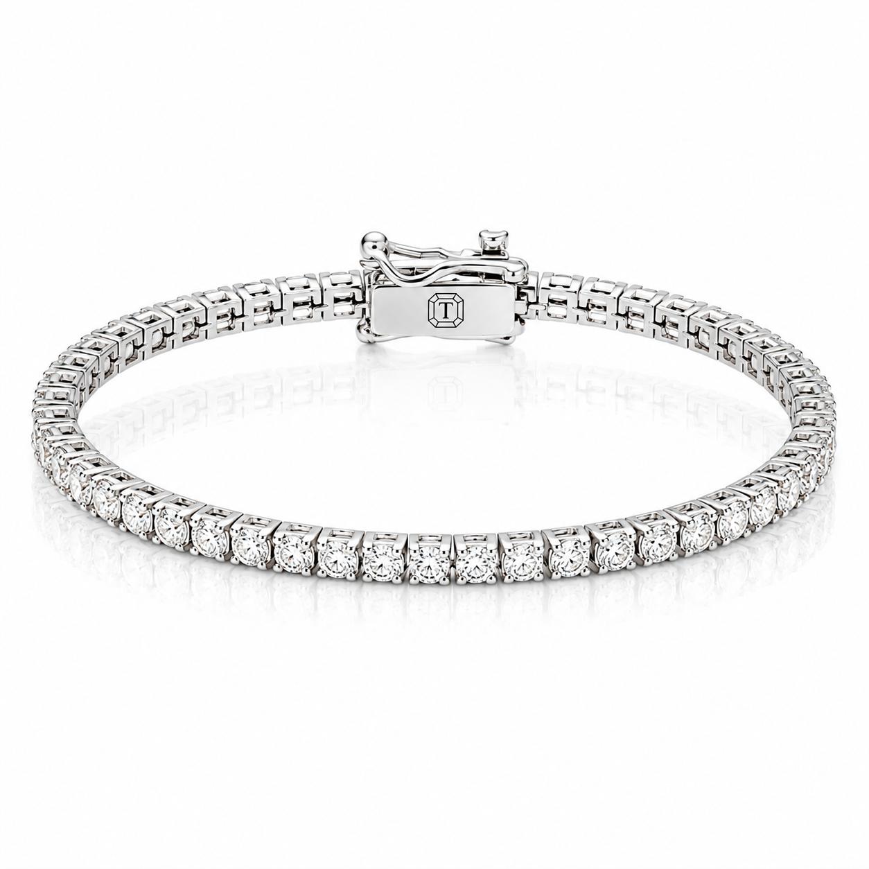 Round Brilliant Lab Grown Diamond Tennis Bracelet, White Gold 4 Prong Diamond Bracelet, Classic Tennis Jewelry Gift for Her