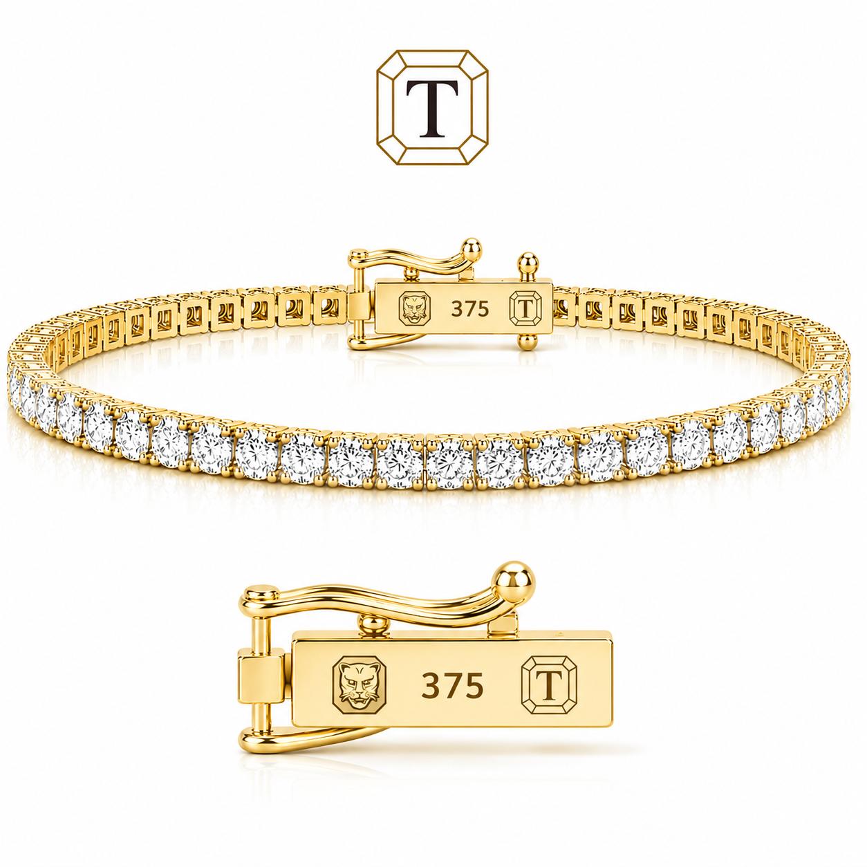 Round Brilliant Lab Grown Diamond Tennis Bracelet, Yellow Gold 4 Prong Diamond Bracelet, Classic Tennis Jewelry Gift for Her