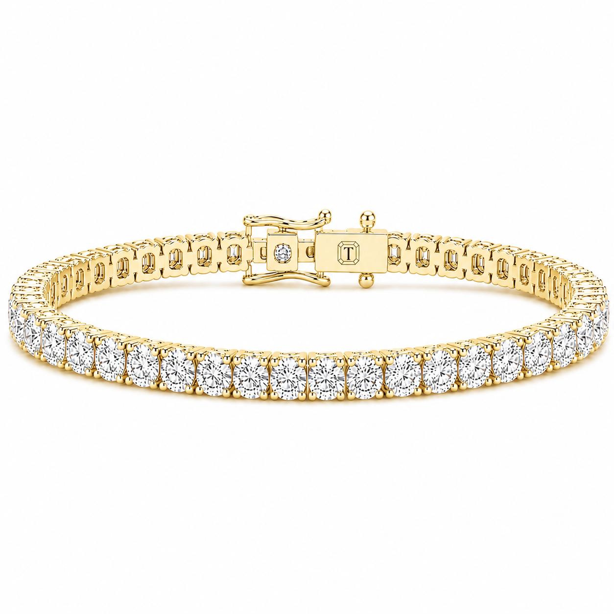 Round Brilliant Lab Grown Diamond Tennis Bracelet, Yellow Gold 4 Prong Diamond Bracelet, Classic Tennis Jewelry Gift for Her