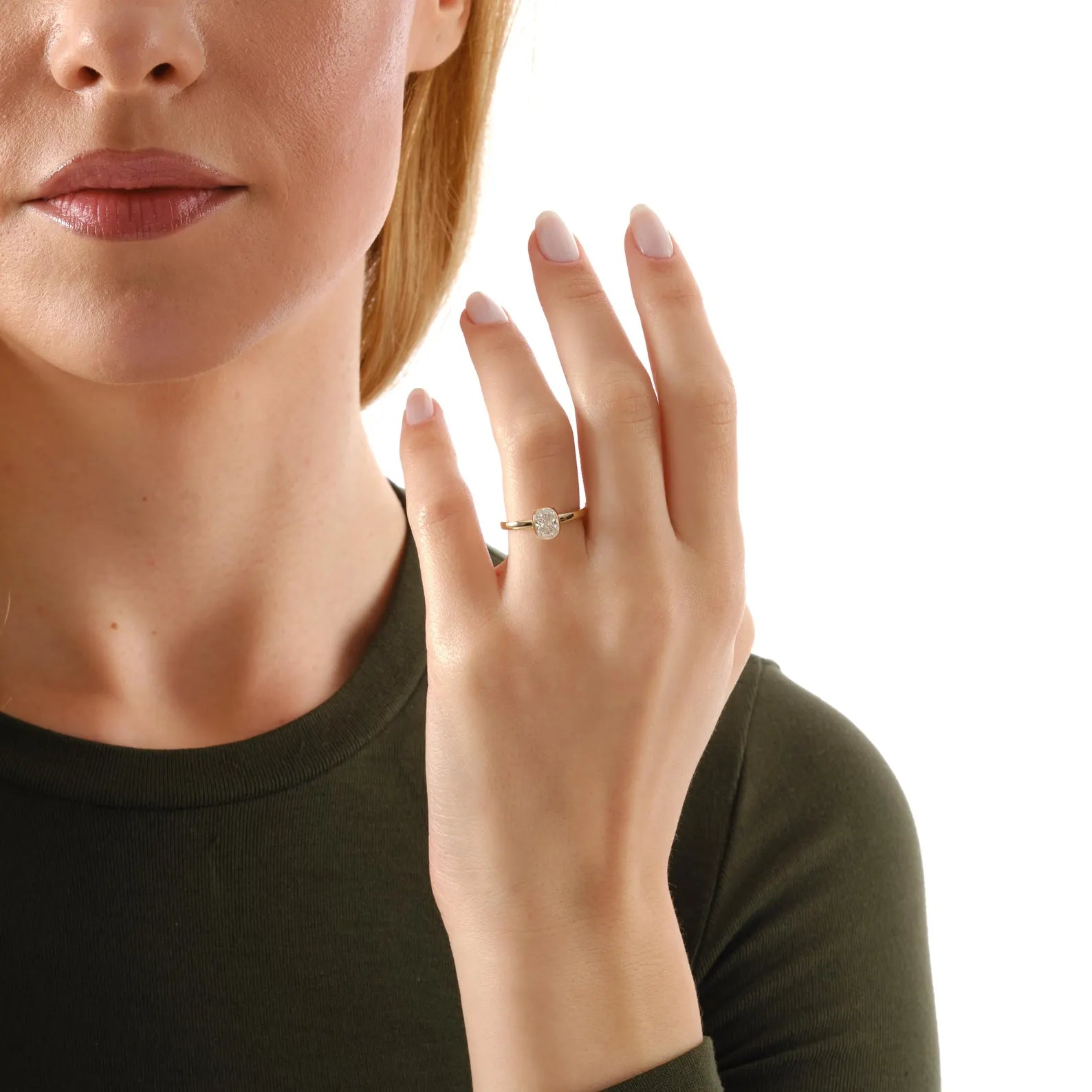 Cushion Cut Lab Grown Diamond Bezel Engagement Ring, Bezel Solitaire Diamond Ring, Minimalist Bridal Ring, Modern Proposal Ring