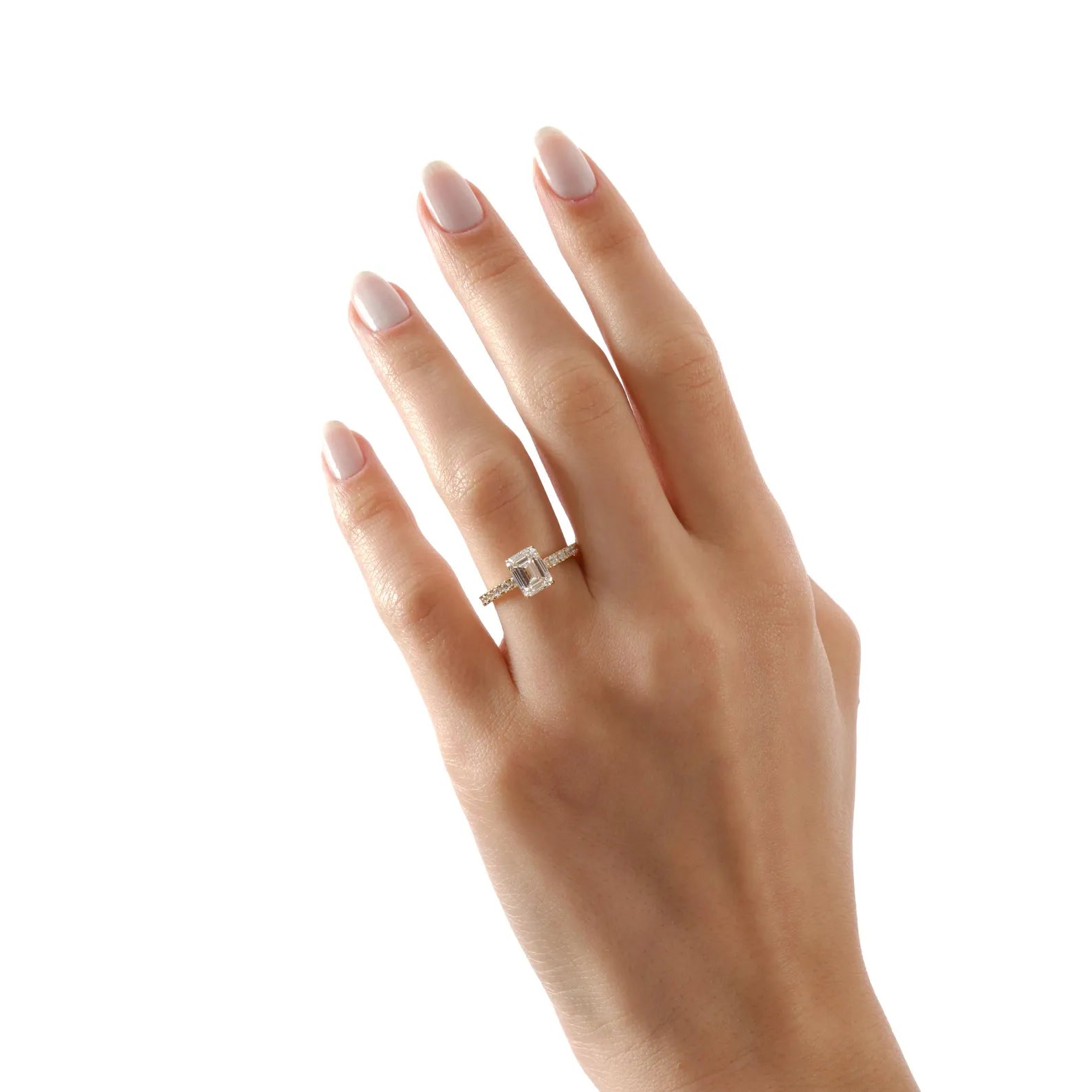 Emerald Cut Lab Grown Diamond Engagement Ring, Emerald Solitaire Ring, Pave Diamond Engagement Ring, Bridal Proposal Ring